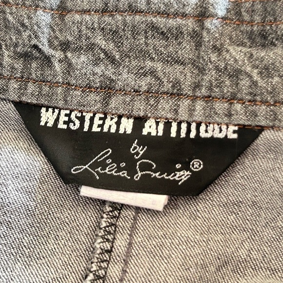 Lilia Smitty Vintage 90s Western Denim Swing Skirt M Gray - Picture 10 of 11